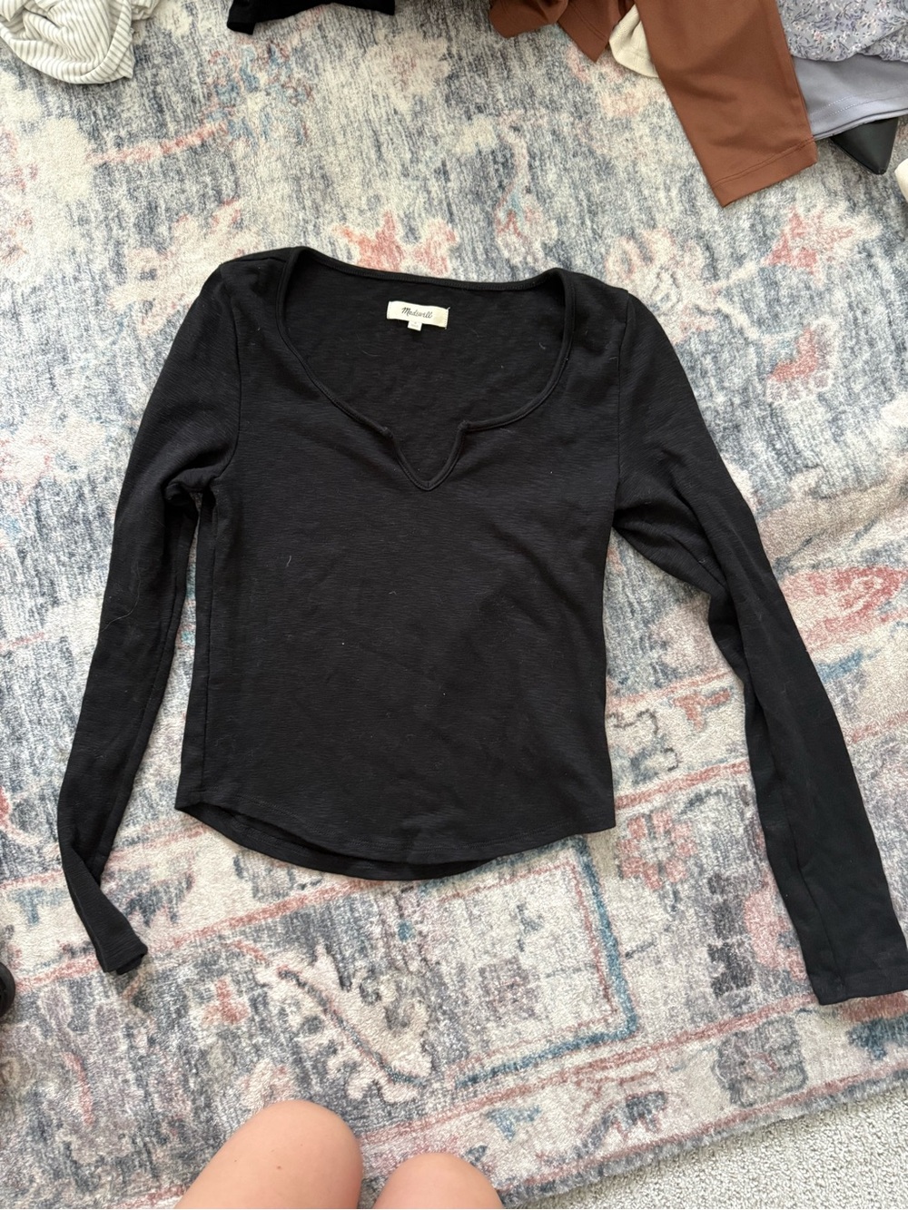 Madewell Black Long-Sleeve Notch-Neck Tee
